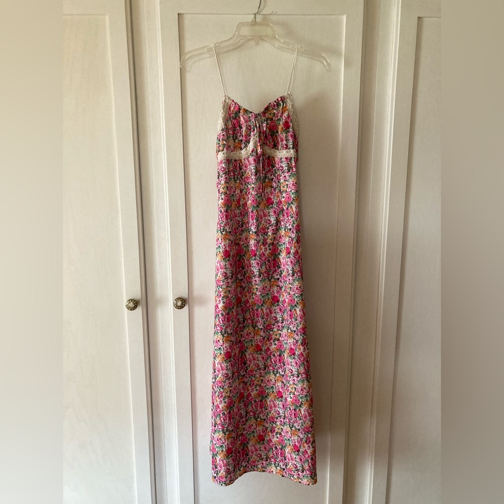 SHEIN Pink Floral Dress with Lace Detail